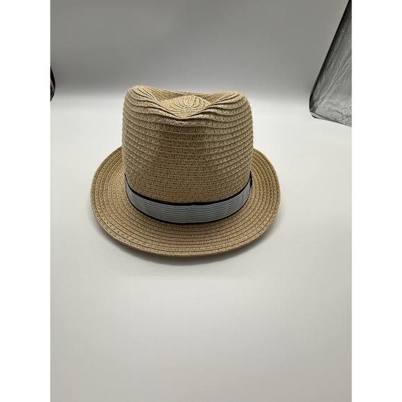 Lot Of 2 Mayoral beige fedora straw Hat Fits size 3-4-5 Blue Stripe Palm Trees - Picture 13 of 16